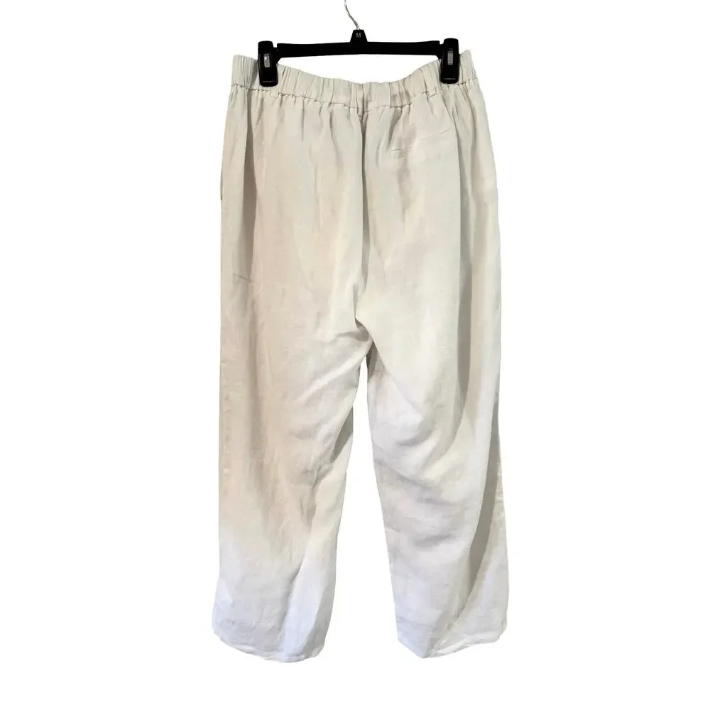 Quince 100% European Linen Pleated Wide Leg Pants White Size 12